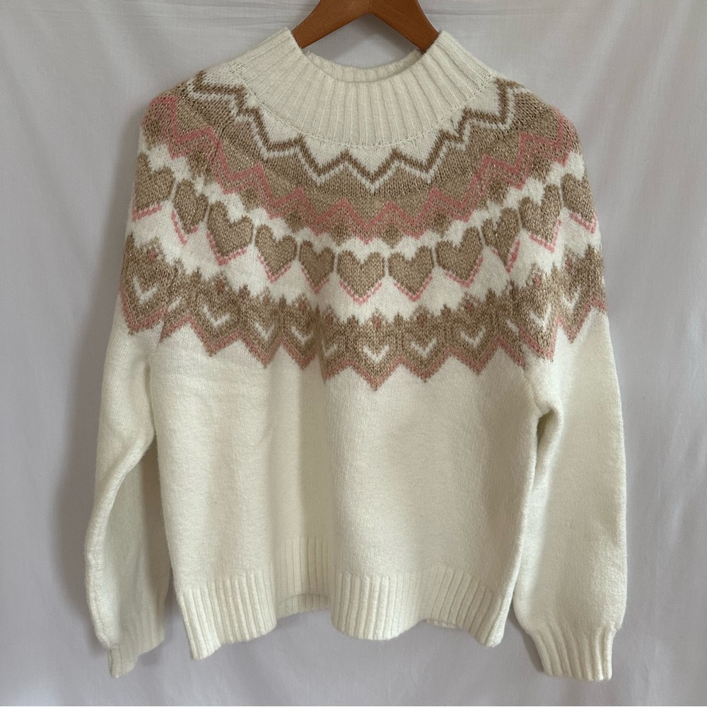 NWT Loft Heart Fair Isle Mock Neck Sweater